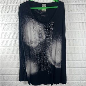 Vocal Black and White Long Sleeve Top with Studded Design